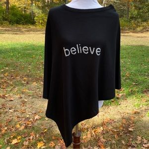 TOP IT OFF SWEATER PONCHO SHRUG BLACK SILVER SEQUIN BELIEVE HOLIDAY ONE SIZE OS